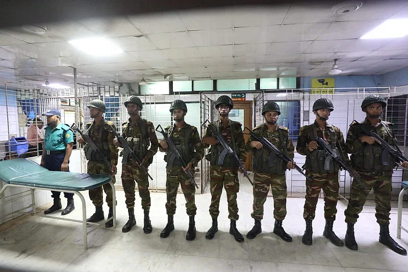 Army men are stand on guard at DMCH